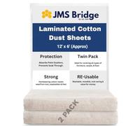 1 x Dust Sheets for Painting & Decorating - 12ft x 6ft Laminated Cotton, Waterproof Polythene Backed, Reusable Drop Cloth for Furniture & Floor Protection (1)