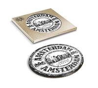 1 x Eco Boxed Cork Coasters - BW - Amsterdam Netherlands Travel Stamp Drink Cup Mug Glass Table Mat #40412