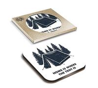 1 x Eco Boxed Cork Coasters - Camping Tent Forest Holiday Camp Drink Cup Mug Glass Table Mat #14729