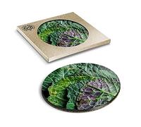 1 x Eco Boxed Cork Coasters - Green Vegetable Cabbage Leaves Drink Cup Mug Glass Table Mat #45237