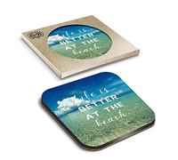 1 x Eco Boxed Cork Coasters - Life is Better at the Beach Quote Drink Cup Mug Glass Table Mat #15906
