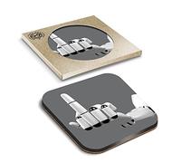 1 x Eco Boxed Cork Coasters - Rude Middle Finger Robot Office Joke Drink Cup Mug Glass Table Mat #12322