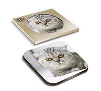 1 x Eco Boxed Cork Coasters - Scottish Fold Cat Kitten Drink Cup Mug Glass Table Mat #3644