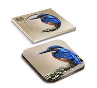 1 x Eco Boxed Cork Coasters - Wild Blue Male Kingfisher Bird Drink Cup Mug Glass Table Mat #15795