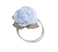 1 x Elegant Fabric Rose Hair Bobbles for Women, Double Layer Thin Elastic Ponytail Holder, Flower Hair Band, Simple Hair Accessories, Fabric Flowers Cable Bobbles for Women and Girls, Blue