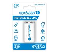 everActive Battery 9 V 320 mAh NI-MH Block Rechargeable Pre-Charged Highest Performance Professional Line 6F22 HR22 8.4 V 1 Blister Card EVHRL22-320 White