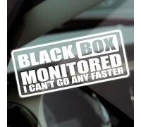 1 x F20E Sticker Black Box Monitored Sign I Can't Go Any Faster Fun Witty Humour Car Van Window Decal Label Notice Warning Protection Tailgate Tailgaters 200x87mm (Externally to Smooth Surfaces)