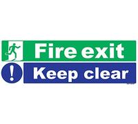 1 x FIRE EXIT - KEEP CLEAR - green & blue - safety sign self adhesive vinyl weather proof label sticker - 30cm x 10cm - (MPN-5005)