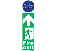 1 x FIRE EXIT - running man right - Fire door keep shut - portrait safety sign self adhesive vinyl weather proof label sticker - 7.5cm x 30cm - (MPN-5030)