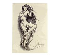 1 x Fish Woman - Naked Mermaid - Black XL Once Skin Tattoo - HB777 (1)