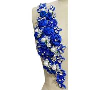 1 x Floral lace Applique Stitch On Bridal Dress Motif Trim Rhinestone #5A (Royal Blue)