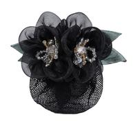 1 x Flower Hair Clip for Women, Elegant Hair Net Hair Clip, Automatic, Rhinestone Hair Clip, Hair Styling Accessories, Hair Bun Snoods Headpiece for Women and Girls, Black