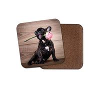 1 x French Bulldog Puppy Coaster - Cute Dog Rose Love Mum Auntie Sister #8715