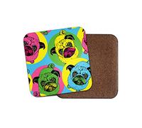 1 x Funky Pug Dog Drinks Coaster - Pop Art Neon Pugs Puppies Mum Fun #8606