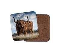 1 x Funny Highland Cow Coaster - Cattle Scotland Hairy Fluffy Bull #13165