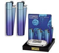 1 x GENUINE CLIPPER BLUE GRADIENT LIGHTERS WITH TIN CASE POCKET CIGARETTE LIGHTER