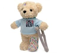 1 x Get Well Soon Broken Leg Teddy Bear - 11" Teddy Stuffed Toy with Reversible Magic Tape, Casting and Crutch, Hospital Surgery, Recovery Gift for Kids/Toddlers, Be Brave