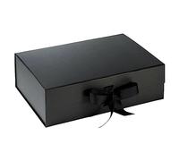 1 x Gift Box Black With Faux Silk Ribbon 315x260x105mm For Birthday Party Anniversary Wedding Christening Vintage Magnetic Favour Box Gifts