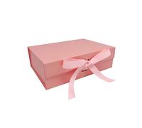 1 x Gift Box Pink With Faux Silk Ribbon 260x190x80mm For Birthday Party Anniversary Wedding Christening Vintage Magnetic Favour Box Gifts
