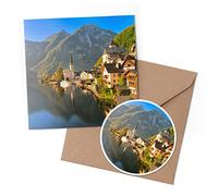 1 x Greeting Card & 10 cm Round Sticker Set - Austrian Hallstatt Lake Austria - Birthday Thank You Friend Lover Fan Mum Dad Kids #16386