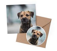 1 x Greeting Card & 10 cm Round Sticker Set - Border Terrier Dog Puppy Pet - Birthday Thank You Friend Lover Fan Mum Dad Kids #44426