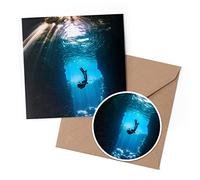 1 x Greeting Card & 10 cm Round Sticker Set - Cave Diving Freediving Diver Dive - Birthday Thank You Friend Lover Fan Mum Dad Kids #63048
