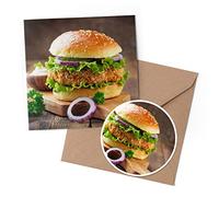 1 x Greeting Card & 10 cm Round Sticker Set - Chicken Burger Fast Food Takeaway - Birthday Thank You Friend Lover Fan Mum Dad Kids #50499