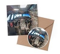 1 x Greeting Card & 10 cm Round Sticker Set - Concorde Cockpit Flightdeck Pilot Plane - Birthday Thank You Friend Lover Fan Mum Dad Kids #44699