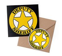 1 x Greeting Card & 10 cm Round Sticker Set - Deputy Sheriff Badge Police Officer - Birthday Thank You Friend Lover Fan Mum Dad Kids #10487