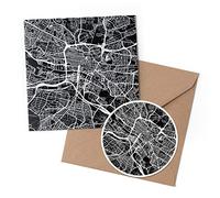 1 x Greeting Card & 10 cm Round Sticker Set - Glasgow Scotland Urban Street Map - Birthday Thank You Friend Lover Fan Mum Dad Kids #13261
