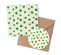 1 x Greeting Card & 10 cm Round Sticker Set - Healthy Green Broccoli Pattern Vegetable - Birthday Thank You Friend Lover Fan Mum Dad Kids #52953