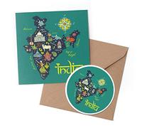 1 x Greeting Card & 10 cm Round Sticker Set - India Travel Map Flag Indian Asia Holiday - Birthday Thank You Friend Lover Fan Mum Dad Kids #58776