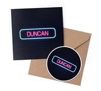1 x Greeting Card & 10 cm Round Sticker Set - Neon Sign Design Duncan Name - Birthday Thank You Friend Lover Fan Mum Dad Kids #351866