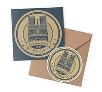 1 x Greeting Card & 10 cm Round Sticker Set - Notre-Dame de Paris Grunge Stamp - Birthday Thank You Friend Lover Fan Mum Dad Kids #61195