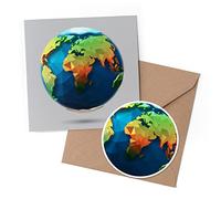 1 x Greeting Card & 10 cm Round Sticker Set - Origami Polygonal Earth Planet Globe - Birthday Thank You Friend Lover Fan Mum Dad Kids #21970