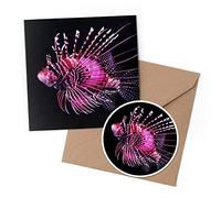 1 x Greeting Card & 10 cm Round Sticker Set - Pink Spot Fin Lion Fish Lionfish - Birthday Thank You Friend Lover Fan Mum Dad Kids #46110