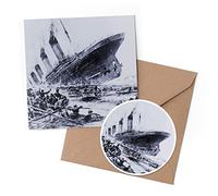 1 x Greeting Card & 10 cm Round Sticker Set - Sinking Titanic Ocean Liner Ship 1912 - Birthday Thank You Friend Lover Fan Mum Dad Kids #46299