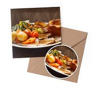 1 x Greeting Card & 10 cm Round Sticker Set - Sunday Roast Dinner Pub Lunch - Birthday Thank You Friend Lover Fan Mum Dad Kids #16086