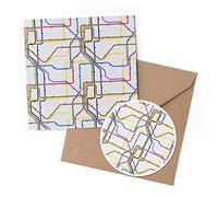 1 x Greeting Card & 10 cm Round Sticker Set - Underground Train Map Trains - Birthday Thank You Friend Lover Fan Mum Dad Kids #8183