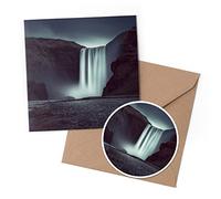 1 x Greeting Card & 10 cm Round Sticker Set - Waterfall Iceland Dark Scene - Birthday Thank You Friend Lover Fan Mum Dad Kids #53551