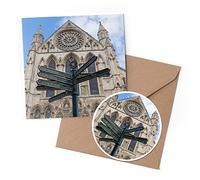 1 x Greeting Card & 10 cm Round Sticker Set - York Minster Sign Post England - Birthday Thank You Friend Lover Fan Mum Dad Kids #52556
