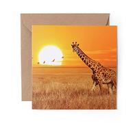 1 x Greeting Card African Giraffe at Sunset Landscape - Blank Birthday Celebration Anniversary #21594