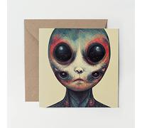 1 x Greeting Card - Alien Grey Face Space Art Birthday Fantasy Horror Scary Aliens Gift #0102