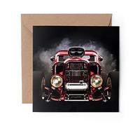 1 x Greeting Card American Hot Rod Front View Car - Blank Birthday Celebration Anniversary #16558
