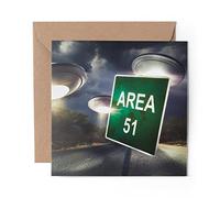 1 x Greeting Card Area 51 Sign Nevada UFO Space Sci-Fi - Blank Birthday Celebration Anniversary #8299