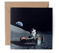 1 x Greeting Card - Astronaut Moon Rover Space Earth Planet - Blank Birthday Celebration Anniversary #52617