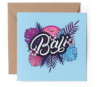1 x Greeting Card - Bali Indonesia Pink Floral Leaves Exotic - Blank Birthday Celebration Anniversary #58627