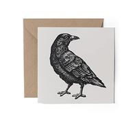 1 x Greeting Card - Black Crow Raven Bird Art Drawing Horror Scary Halloween Birthday Goth Gothic Gift #0272