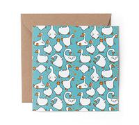 1 x Greeting Card Blue Cartoon Geese Goose Birds Duck - Blank Birthday Celebration Anniversary #44356