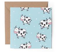 1 x Greeting Card - Blue Cows Cartoon Cow Kids Boys Girls - Blank Birthday Celebration Anniversary #170424